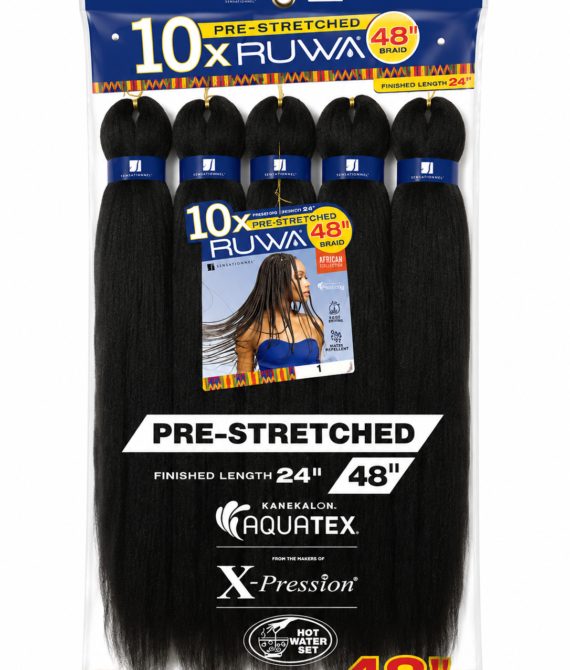 10xRUWA Pre-Stretched Braiding Hair – Color 1 (Jet Black)