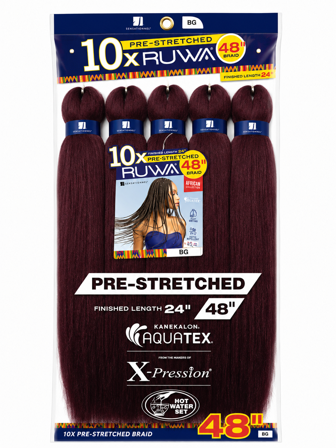 10XRuwa Pre-Stretched Braiding Hair – Color BG (48")