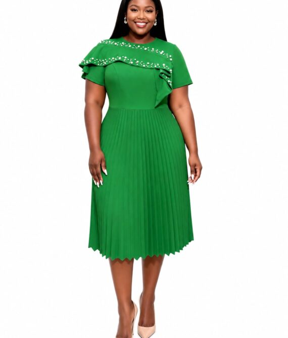 Elegant Emerald Green Pleated Dress